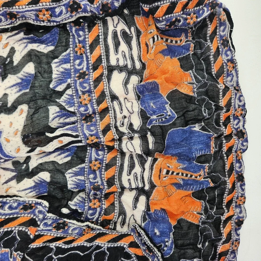 Vintage Semi-sheer Elephant Print Boho Maxi Skirt Orange Blue Black‎ White India